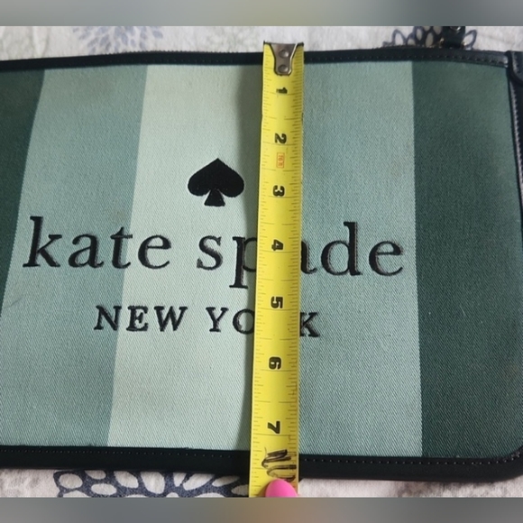 Kate Spade Mint and Forest Green Striped Pouch GUC - Picture 2 of 7